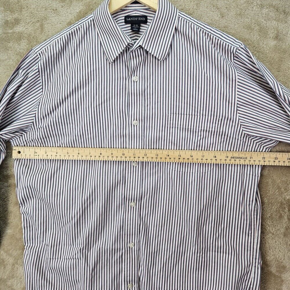 Lands' End White Blue Red Striped Button-Down Shirt Men's Size 16-33 Long Sleeve - Picture 4 of 10